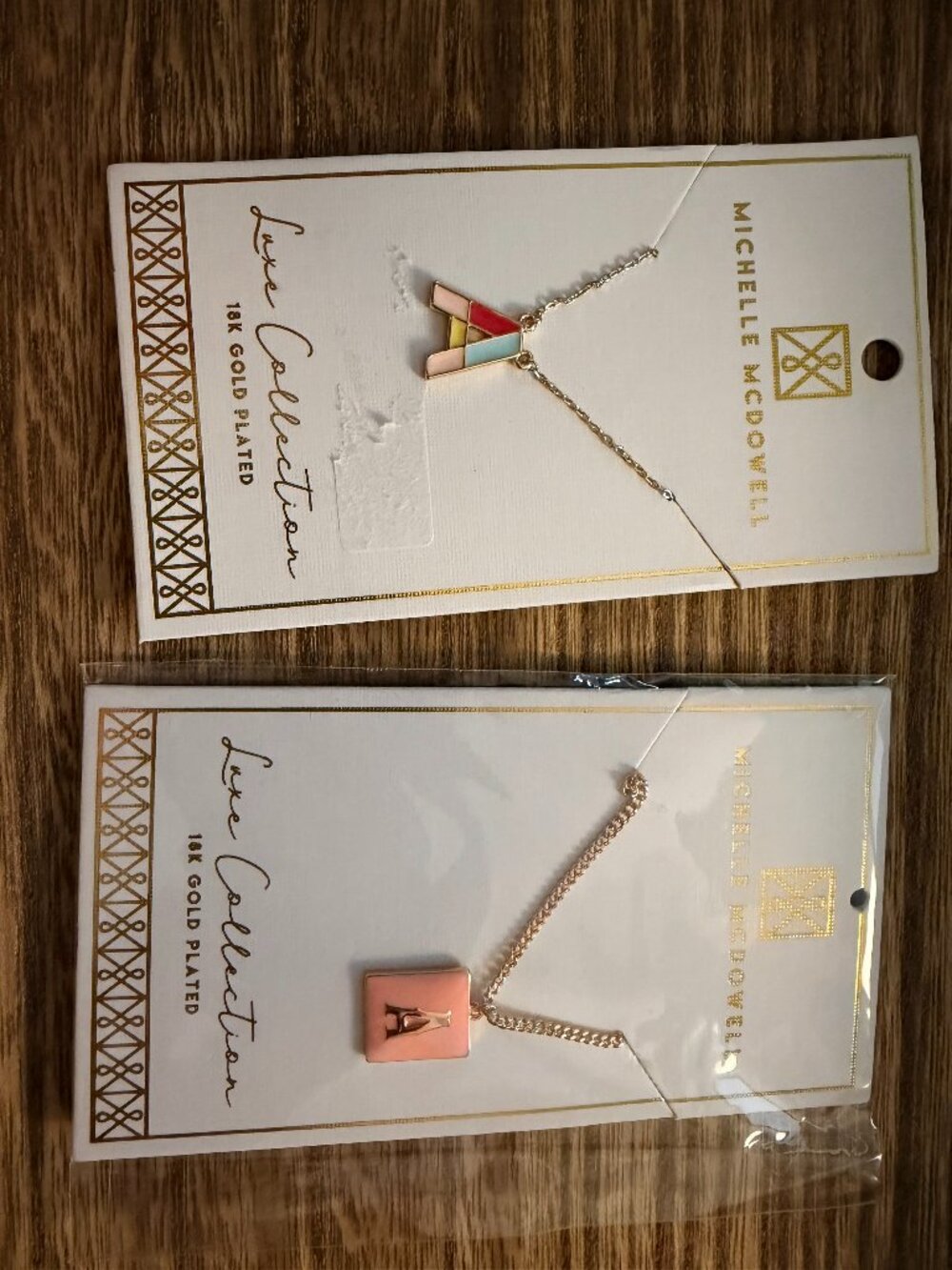 Two Enamel and 18k gold plate initial necklaces - letter A